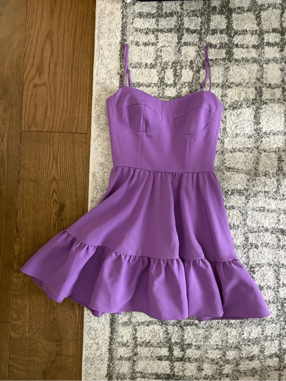 Hemline Purple Spaghetti Strap Ruffle Hem Mini Dress